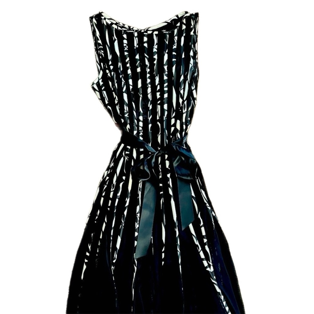 Elegant Black and Cream Striped Dress
